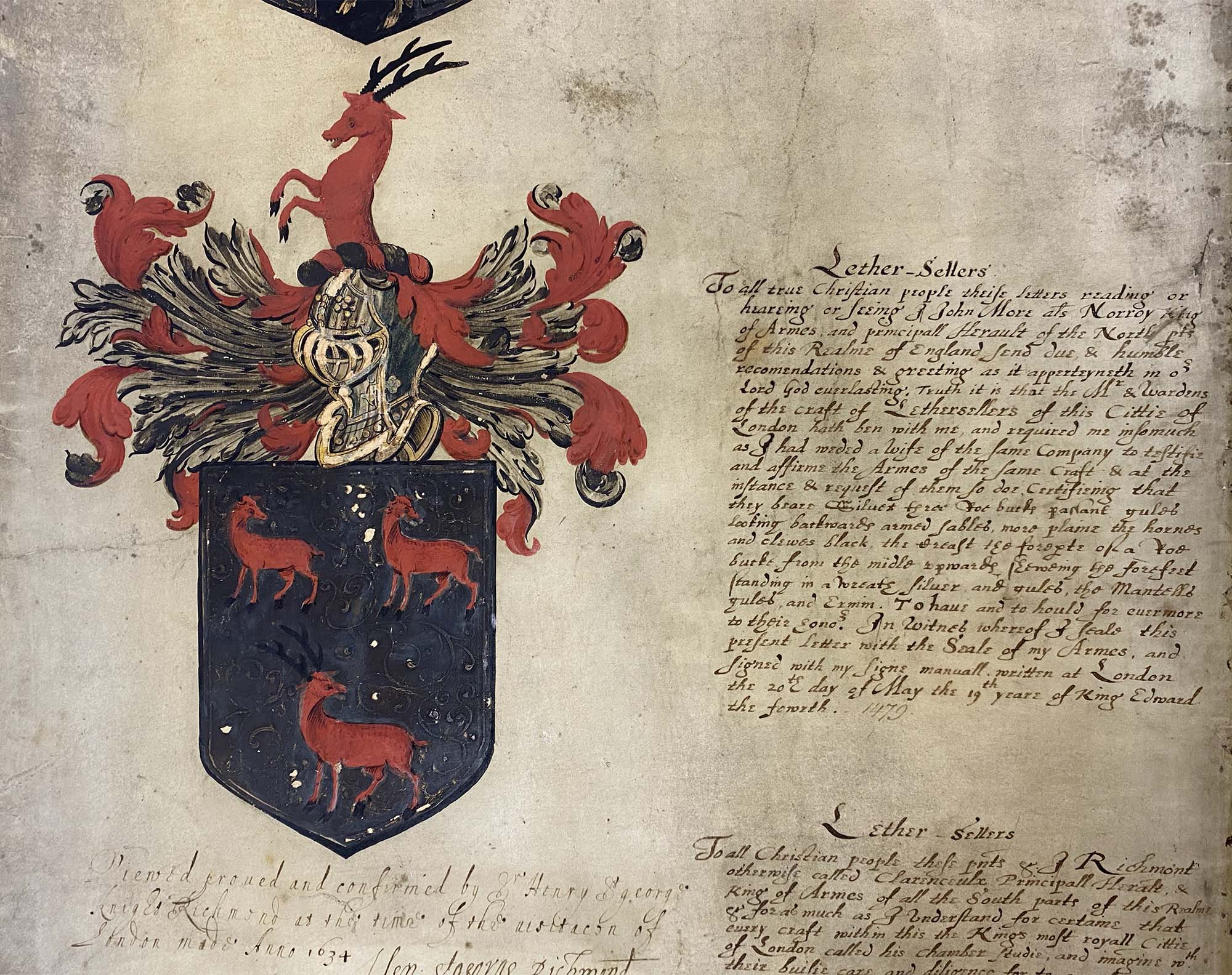 heraldic image depicting three roebucks in a black shield