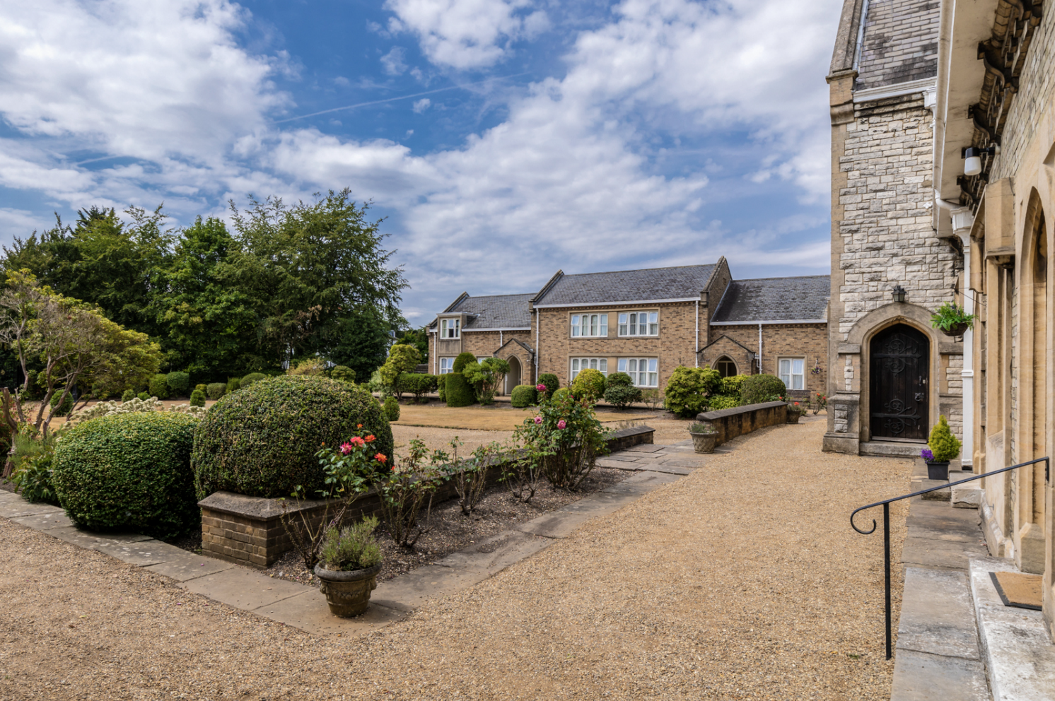stone buildings and garden