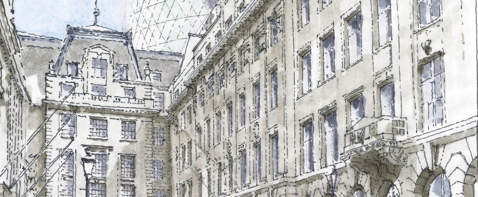 sketch of stone facades